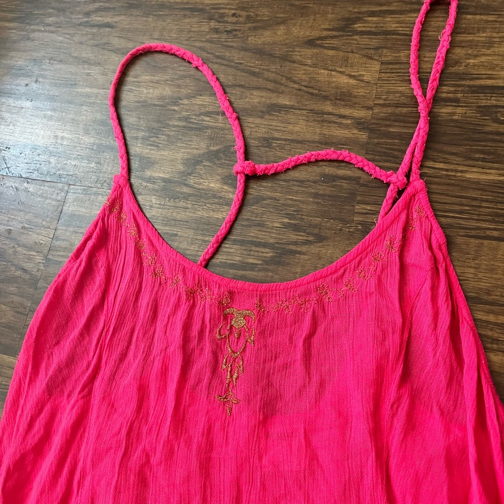 Intimately FREE PEOPLE Intimately Slip Dress Crinkled Gauze Tango Pink sz large - Picture 3 of 5